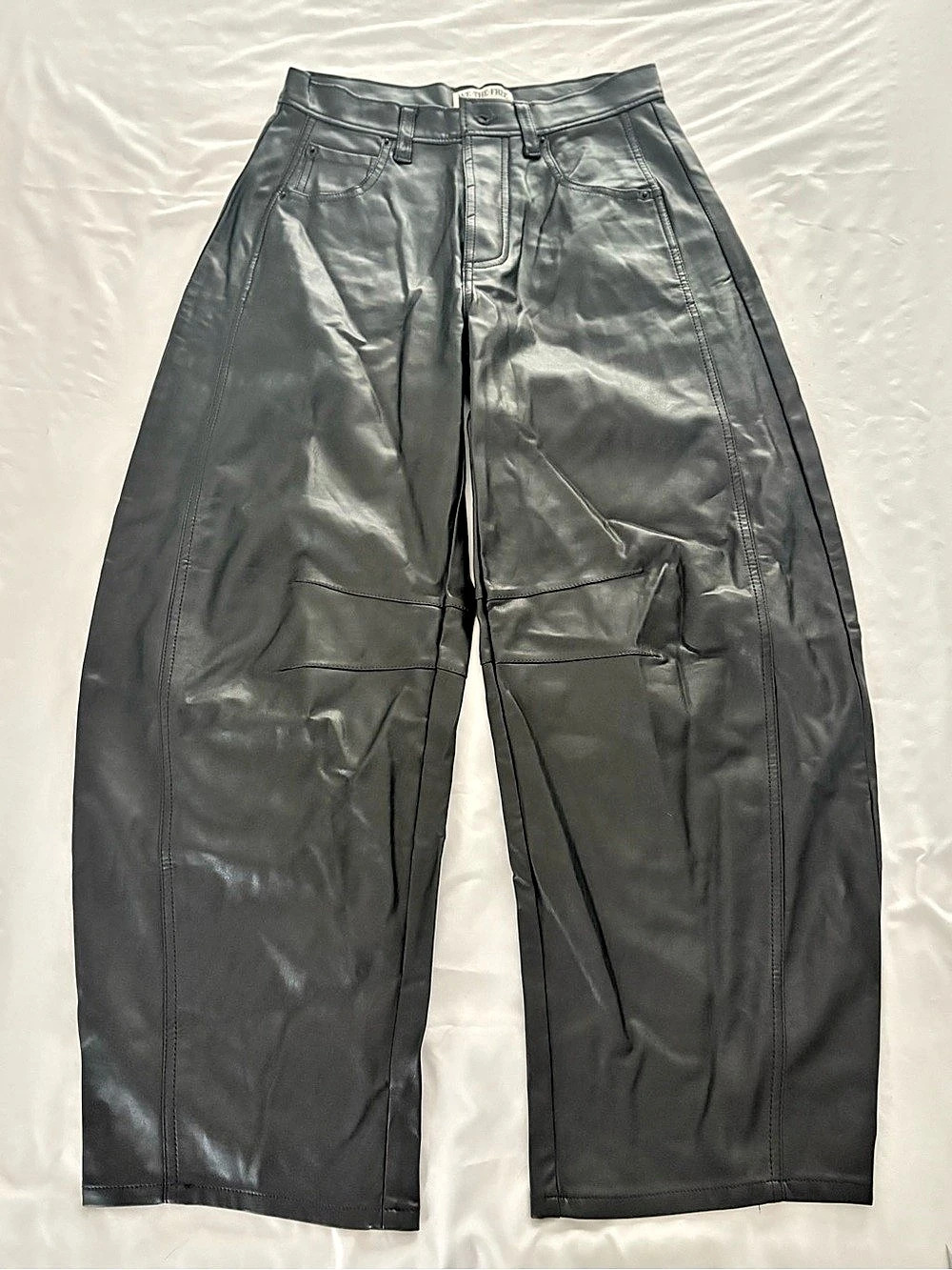 NWOT We the Free Faux Leather Barrel Leg Pants Black Size 25